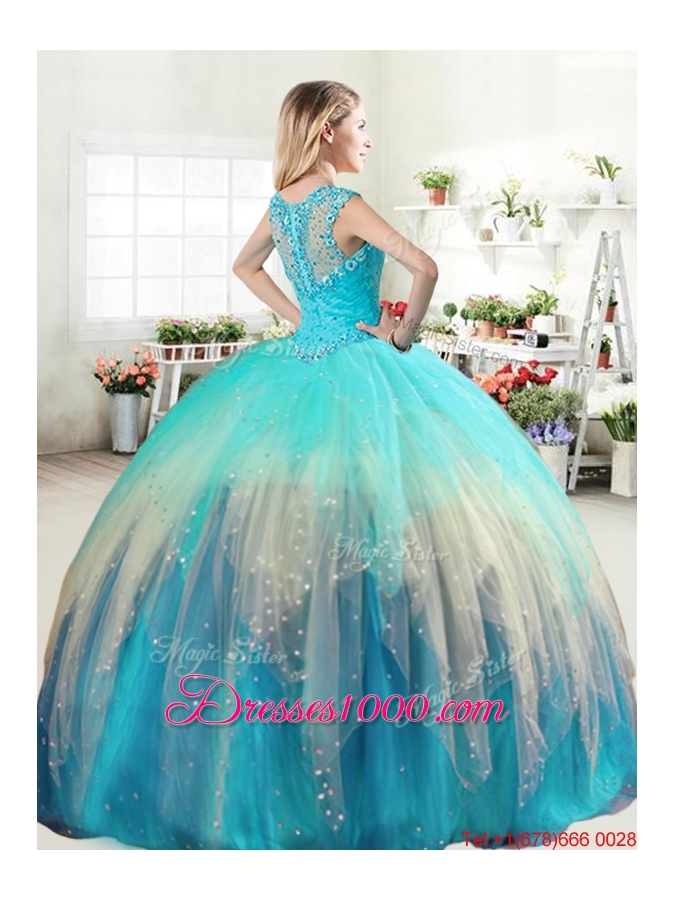 Exquisite Straps Beaded Gradient Color Quinceanera Dress with Zipper Up