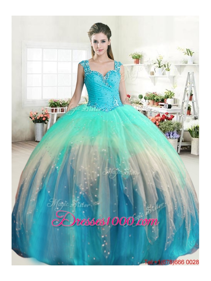 Exquisite Straps Beaded Gradient Color Quinceanera Dress with Zipper Up