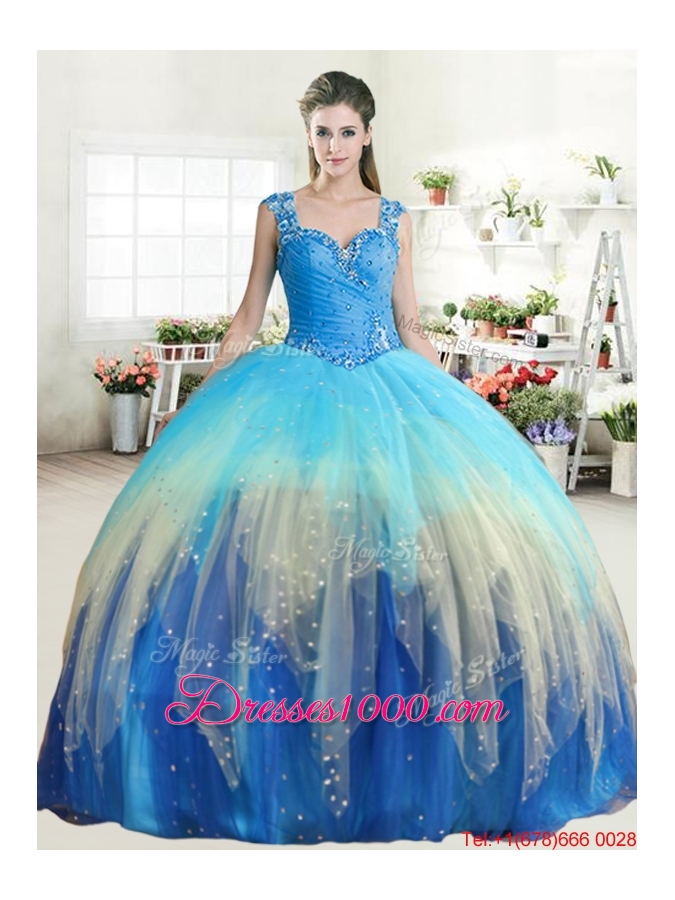 Exquisite Straps Beaded Gradient Color Quinceanera Dress with Zipper Up