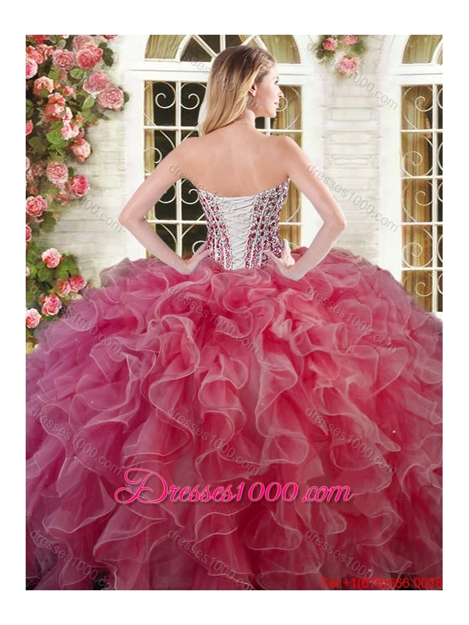 Gorgeous Ruffled and Beaded Bodice Quinceanera Dress in Coral Red