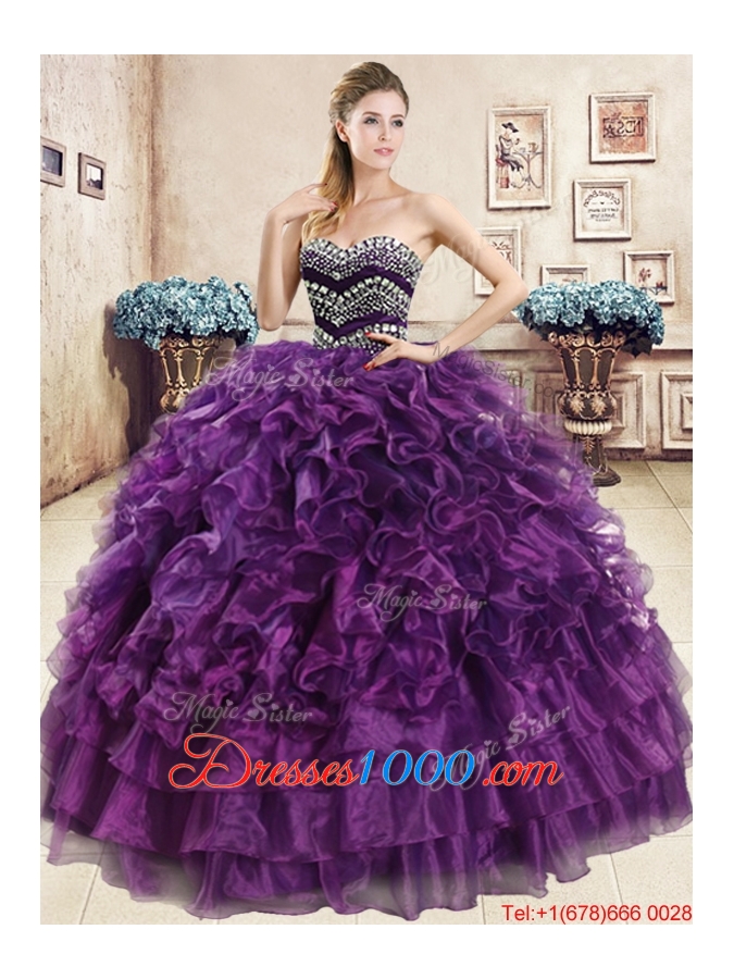 Hot Sale Puffy Skirt Beaded and Ruffled Quinceanera Dress in Organza