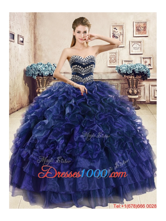 Hot Sale Puffy Skirt Beaded and Ruffled Quinceanera Dress in Organza