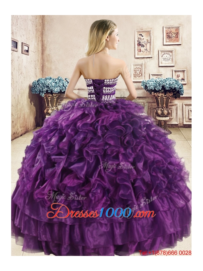 Hot Sale Puffy Skirt Beaded and Ruffled Quinceanera Dress in Organza