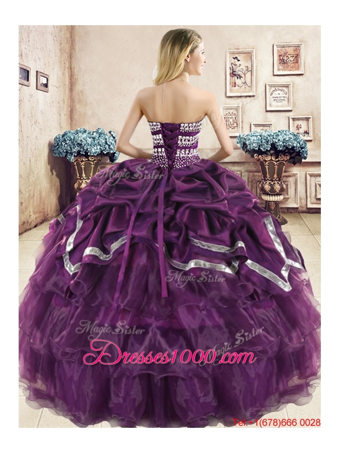 New Style Organza Beaded and Bubble Quinceanera Dress in Purple