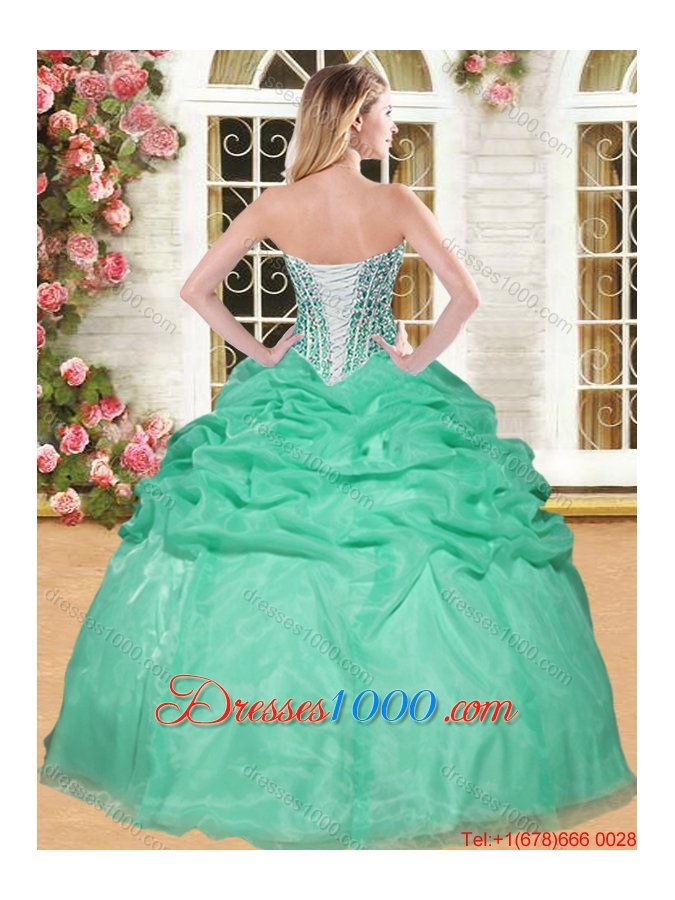Pretty Visible Boning Spring Green Quinceanera Dress with Beaded Bodice