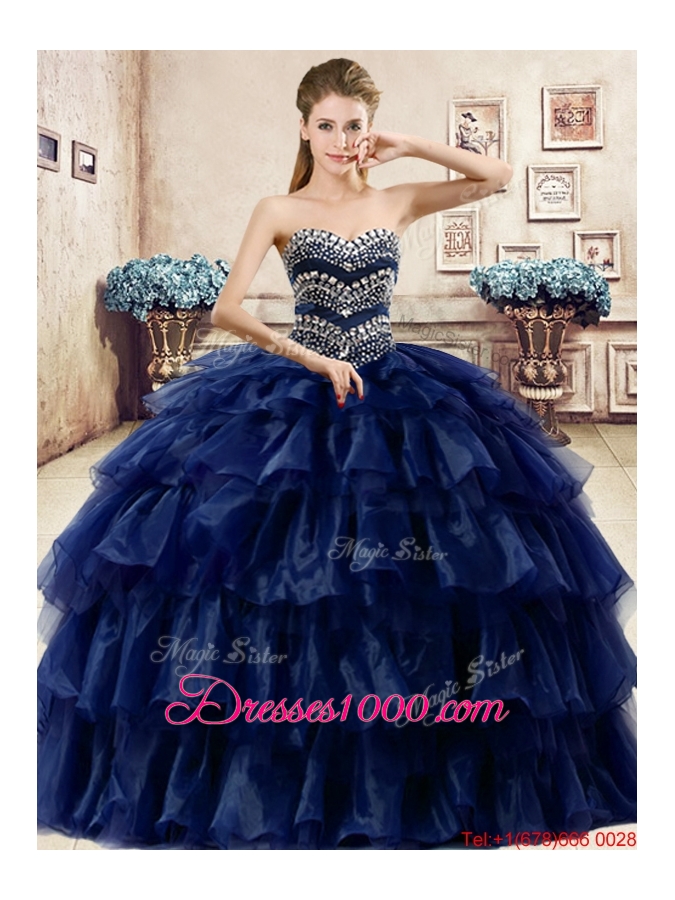 Romantic Beaded and Ruffled Layers Organza Quinceanera Dress in Purple