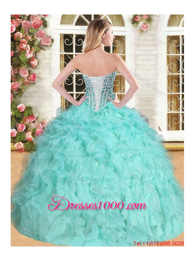 Romantic Organza Beaded and Ruffled Quinceanera Dress in Coral Red