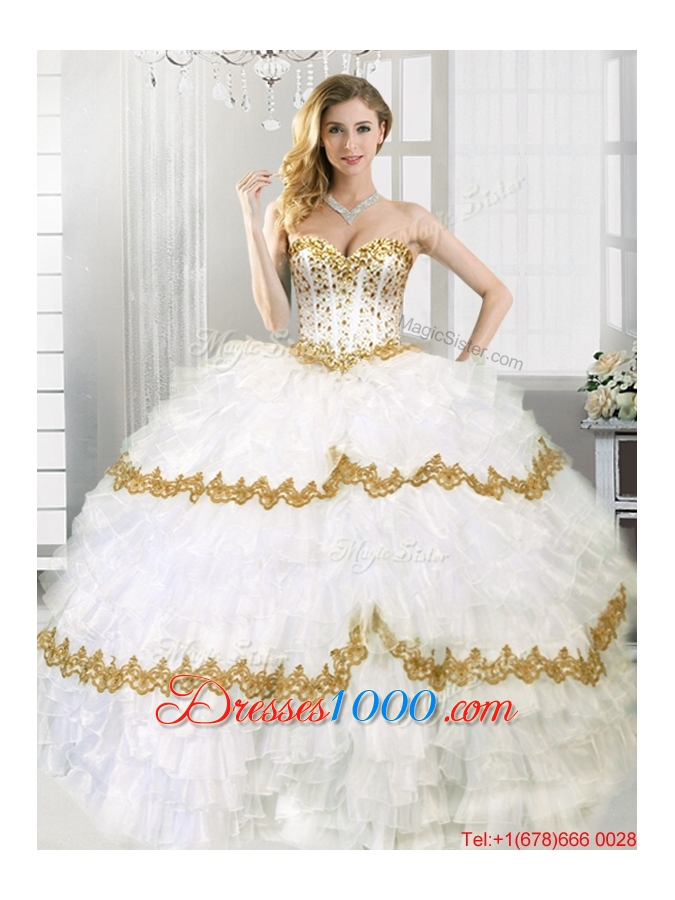 Simple Visible Boning Beaded and Ruffled Layers Sweet 16 Dress with Appliques