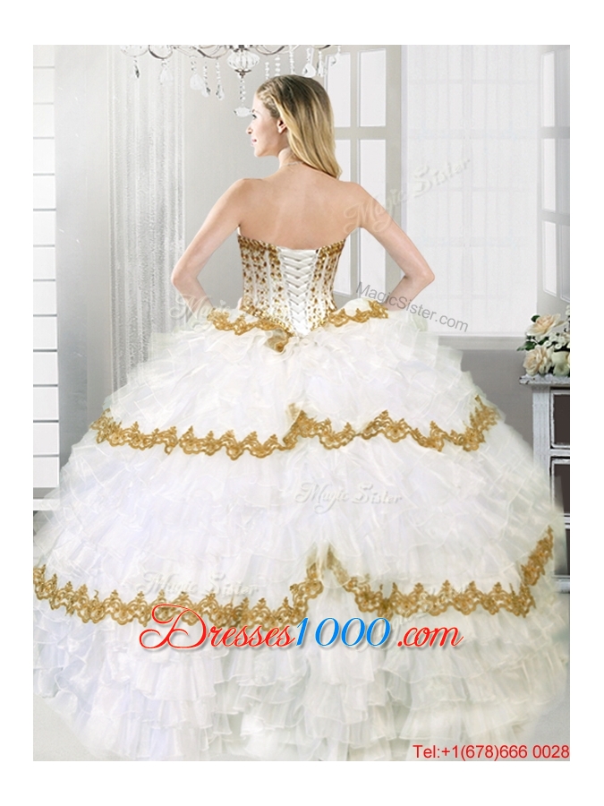 Simple Visible Boning Beaded and Ruffled Layers Sweet 16 Dress with Appliques