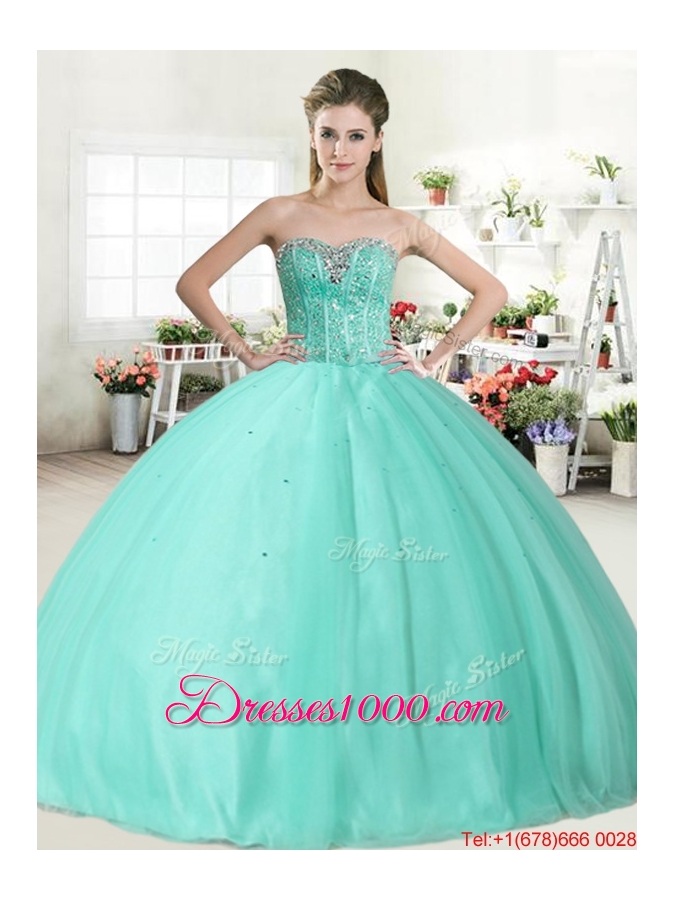Spring Discount Apple Green Sweet 16 Dress with Beading for 2016