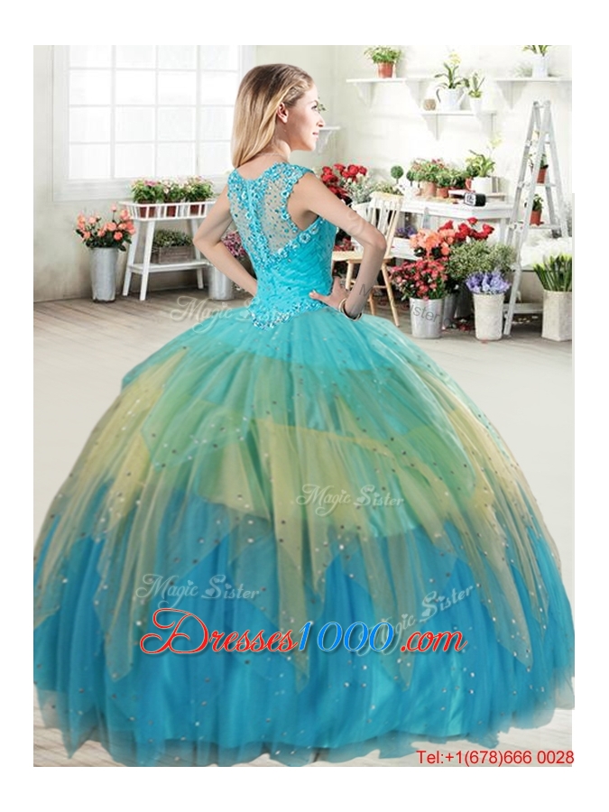 Unique Beaded and Ruffled Layers Tulle Quinceanera Dress with Zipper Up