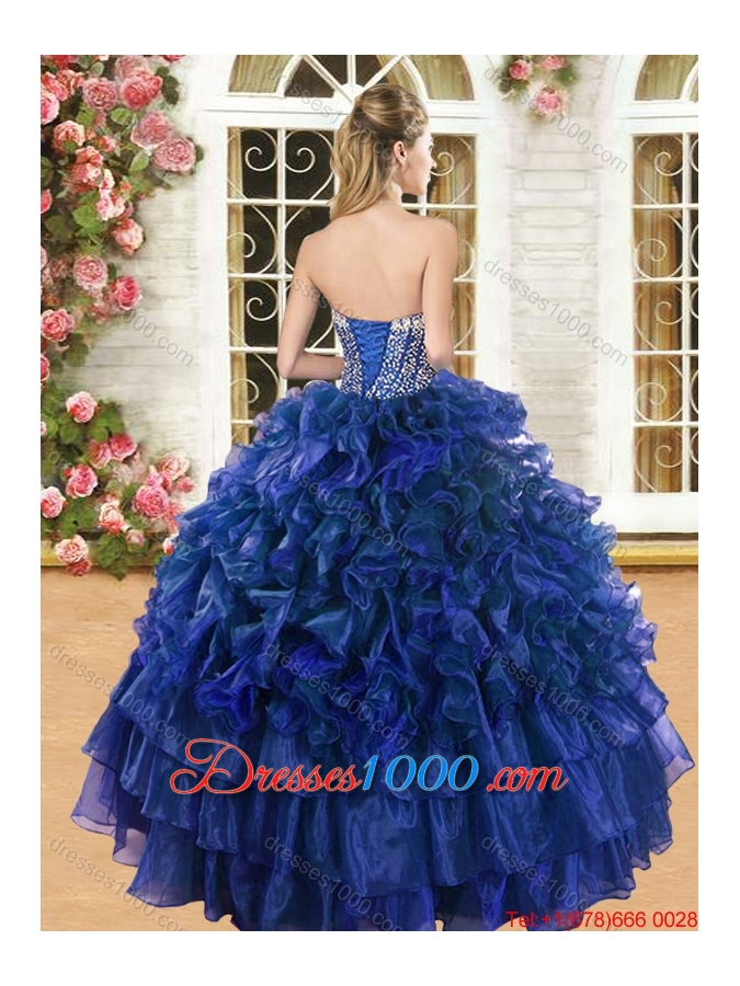 Discount Beaded Bodice and Ruffled Royal Blue Sweet 16 Gown in Organza
