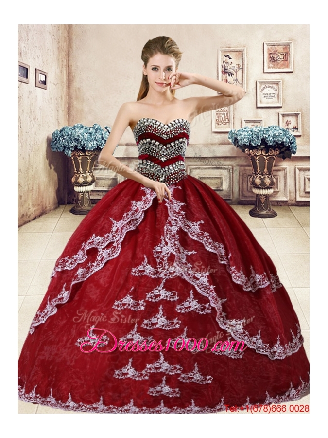 Hot Sale Wine Red Quinceanera Dress with Beading and Appliques