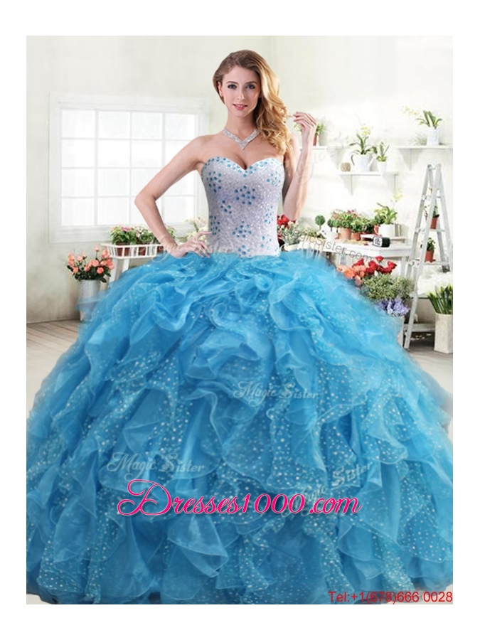 Lovely Puffy Skirt Hot Pink Sweet 16 Dress with Beading and Ruffles