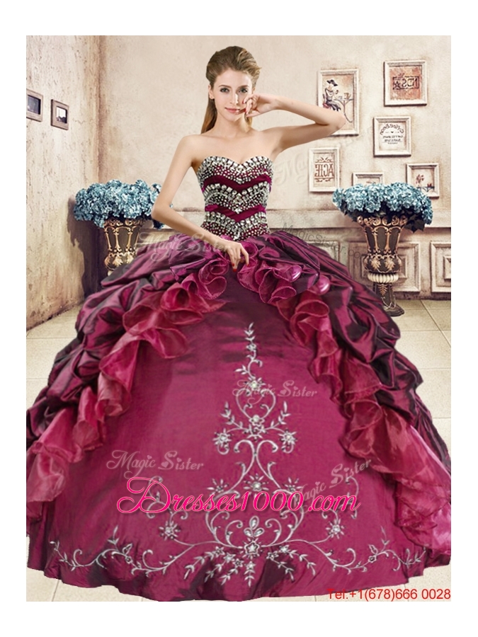 Low Price Beaded Bodice and Embrioderied Quinceanera Dress in Taffeta and Organza