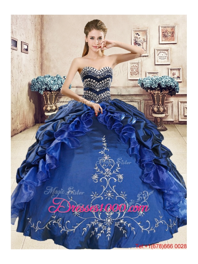Low Price Beaded Bodice and Embrioderied Quinceanera Dress in Taffeta and Organza