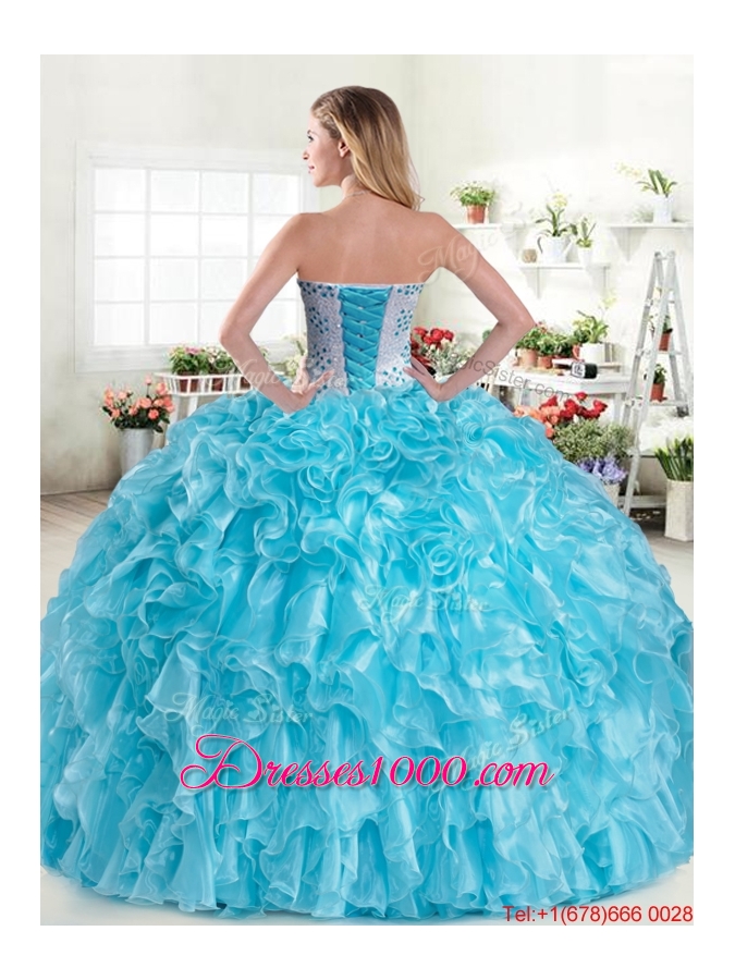 Luxurious Beaded and Ruffled Hot Pink Quinceanera Dress in Organza