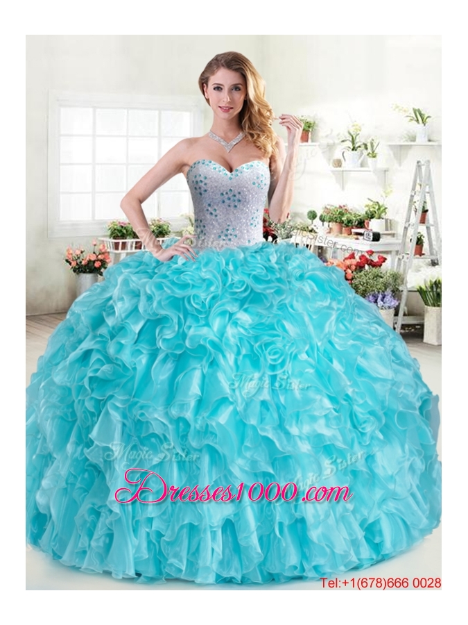 Luxurious Beaded and Ruffled Hot Pink Quinceanera Dress in Organza