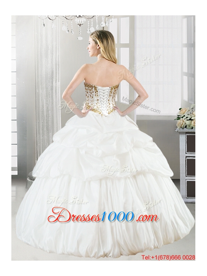 New Arrivals Beaded and Bubble White Quinceanera Dress in Taffeta