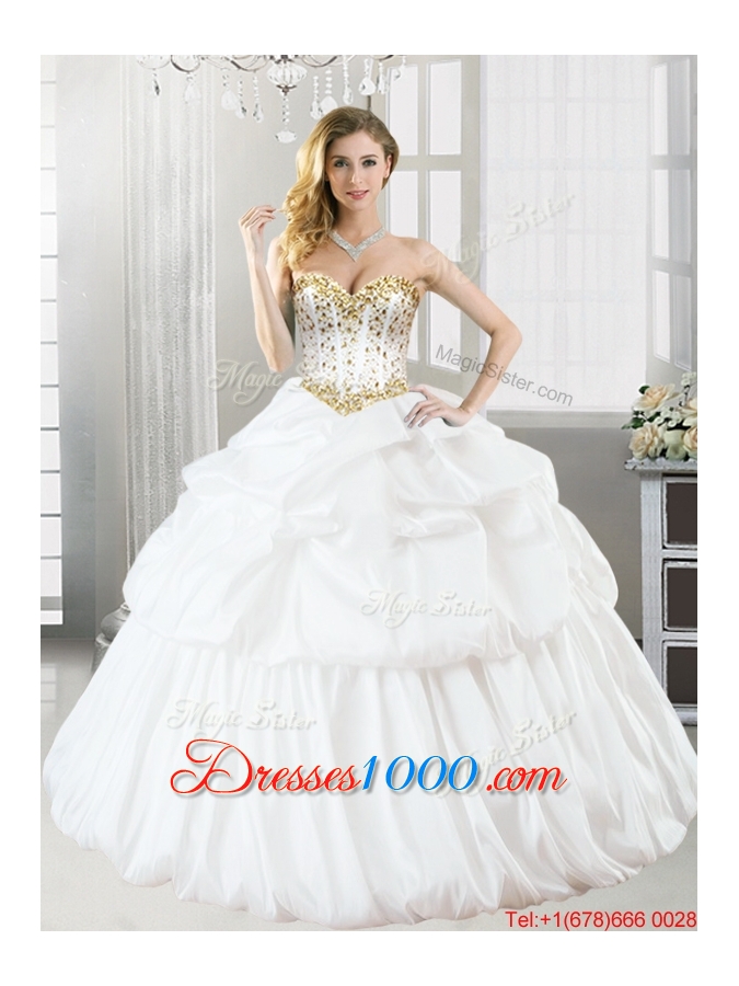 New Arrivals Beaded and Bubble White Quinceanera Dress in Taffeta