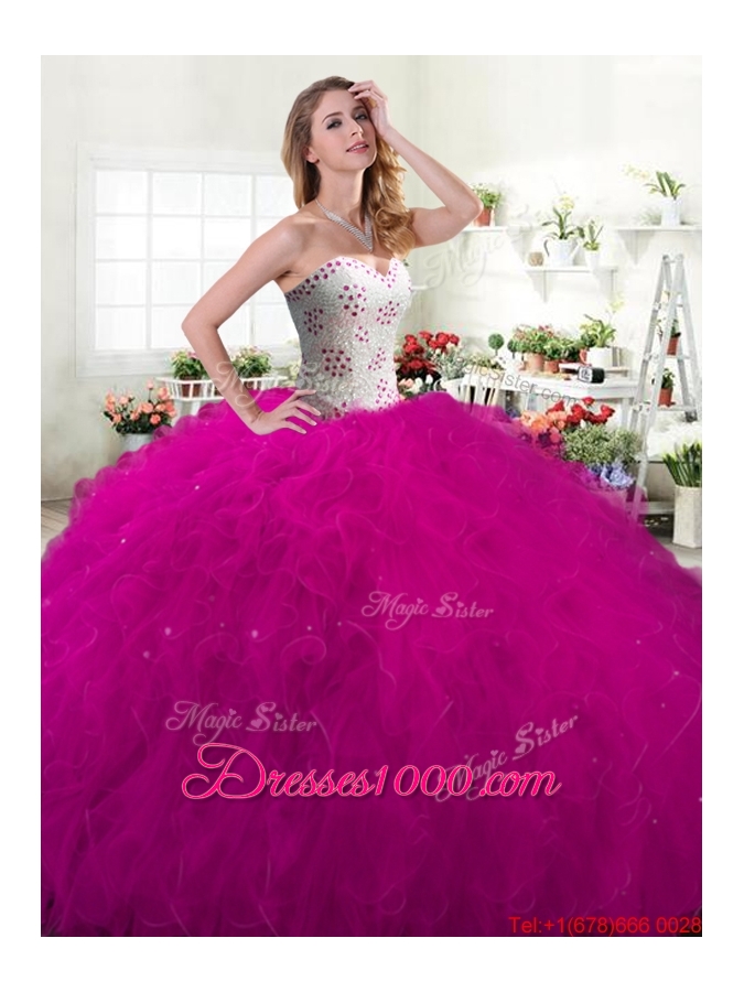 New Style Beaded Bodice and Ruffled Quinceanera Dress in Tulle