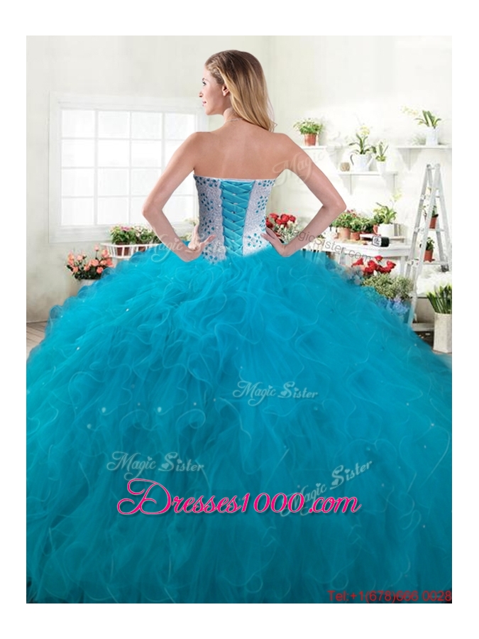 New Style Beaded Bodice and Ruffled Quinceanera Dress in Tulle