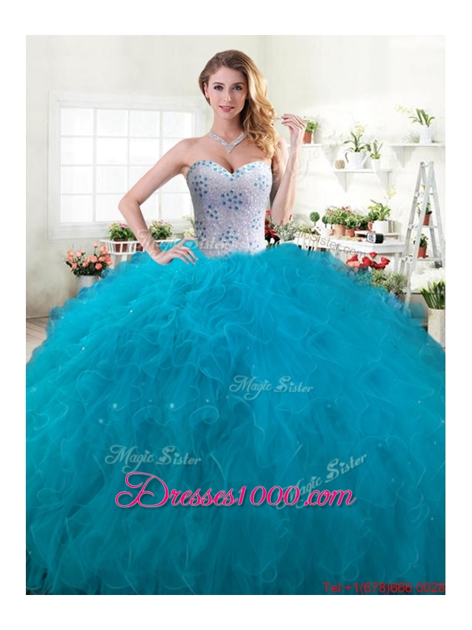New Style Beaded Bodice and Ruffled Quinceanera Dress in Tulle