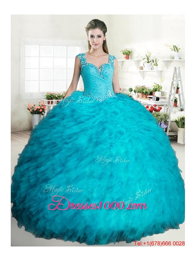 Best Beaded and Ruffled Tulle Quinceanera Gown with Zipper Up