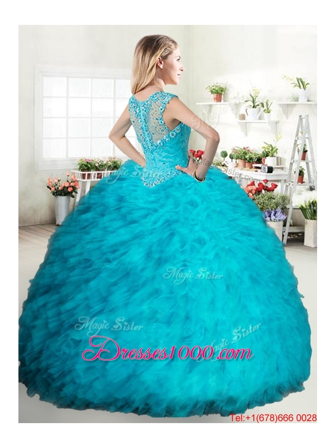 Best Beaded and Ruffled Tulle Quinceanera Gown with Zipper Up