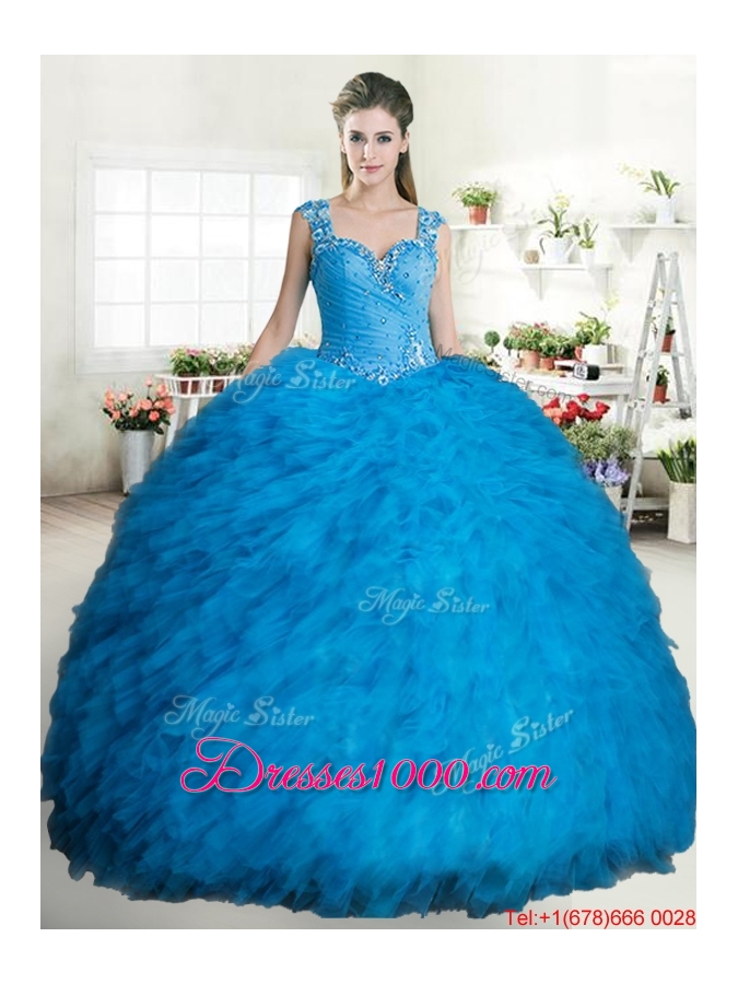 Best Beaded and Ruffled Tulle Quinceanera Gown with Zipper Up