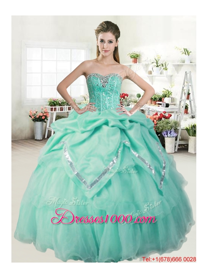 Lovely Beaded Bodice and Bubble Quinceanera Gown in Organza and Taffeta