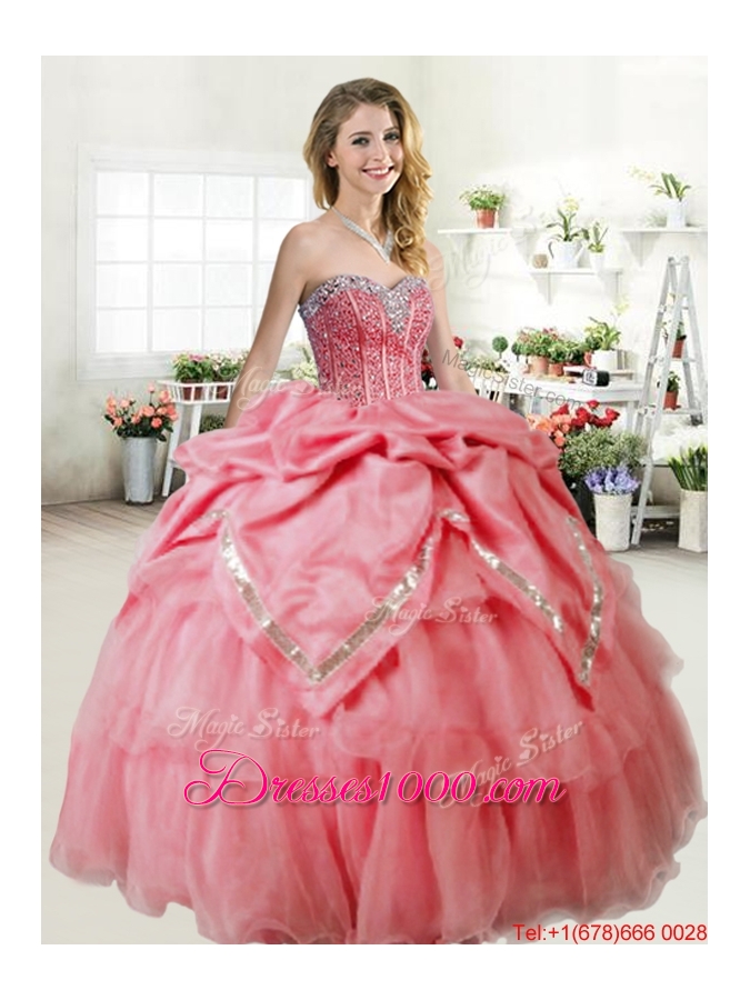 Lovely Beaded Bodice and Bubble Quinceanera Gown in Organza and Taffeta