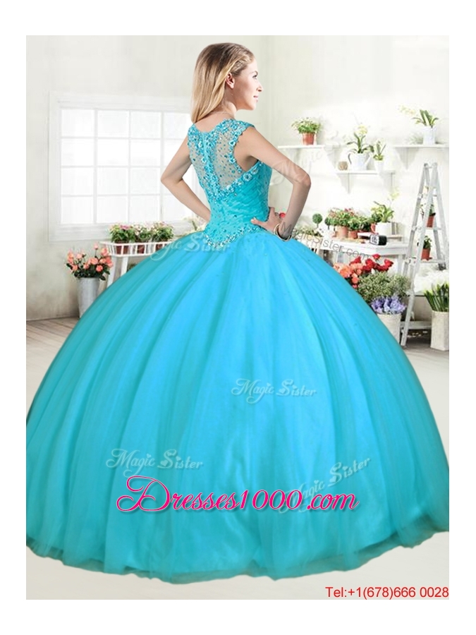 Modern See Through Back Puffy Skirt Quinceanera Dress with Straps