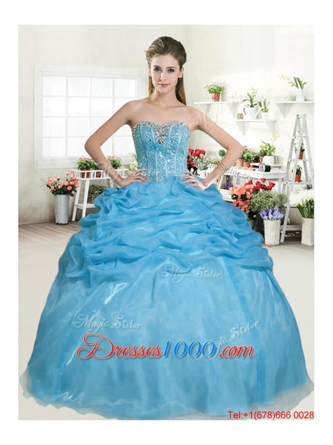 New Style Organza Beaded Bodice and Bubble Quinceanera Dress in Baby Blue