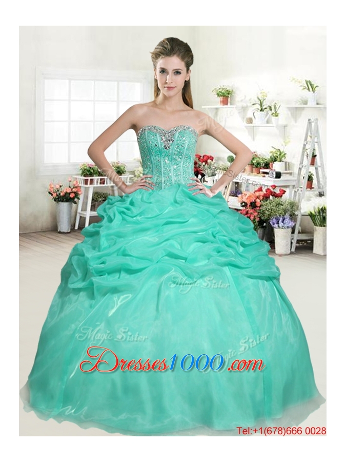 New Style Organza Beaded Bodice and Bubble Quinceanera Dress in Baby Blue