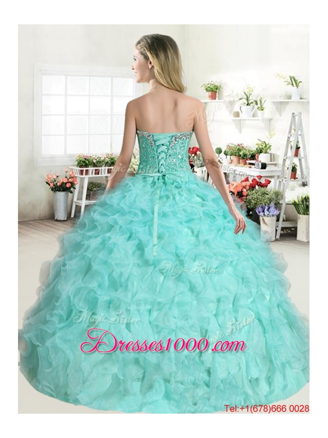 Spring Low Price Beaded and Ruffled Apple Green Sweet 16 Gown in Organza