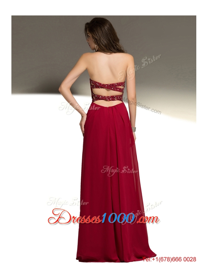 Classical Beaded Empire Chiffon Evening Dress in Wine Red