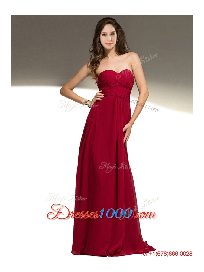 Classical Beaded Empire Chiffon Evening Dress in Wine Red