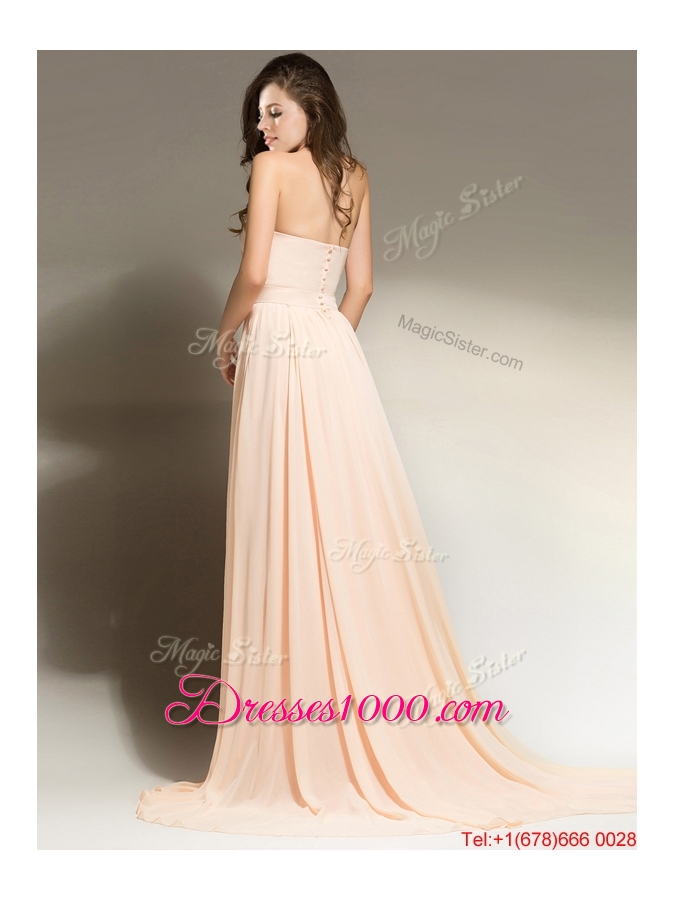 New Style Chiffon Empire Peach Evening Dress with Belt