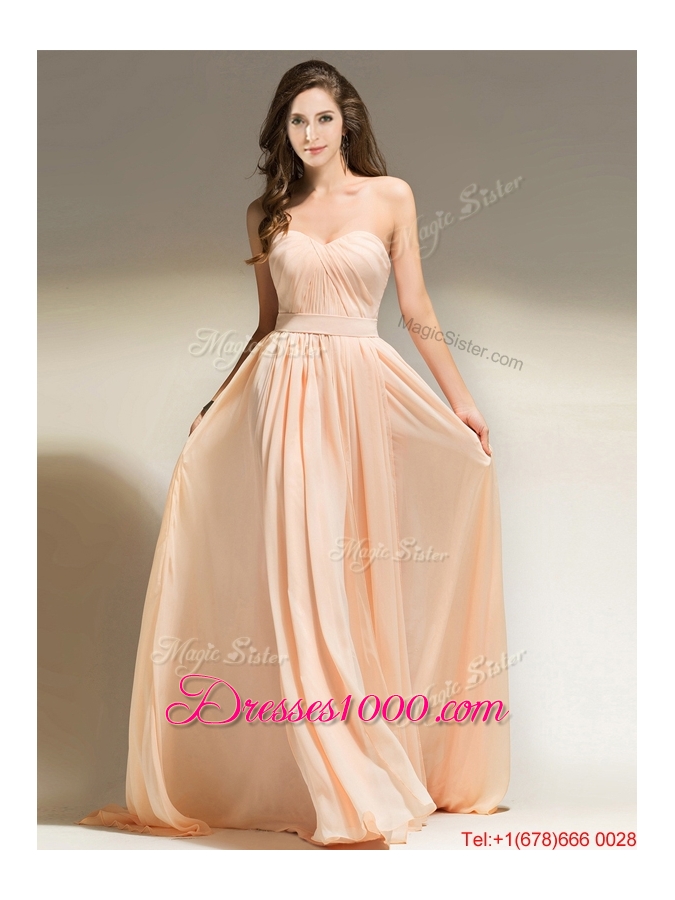 New Style Chiffon Empire Peach Evening Dress with Belt