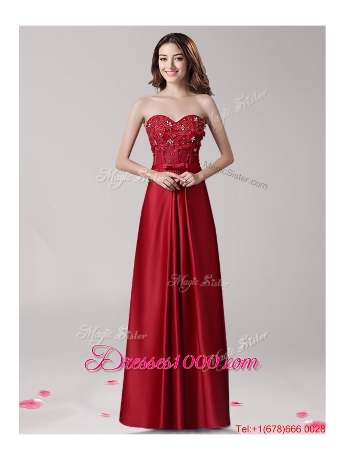 Affordable Beaded and Bowknot Empire Evening Dress in Wine Red