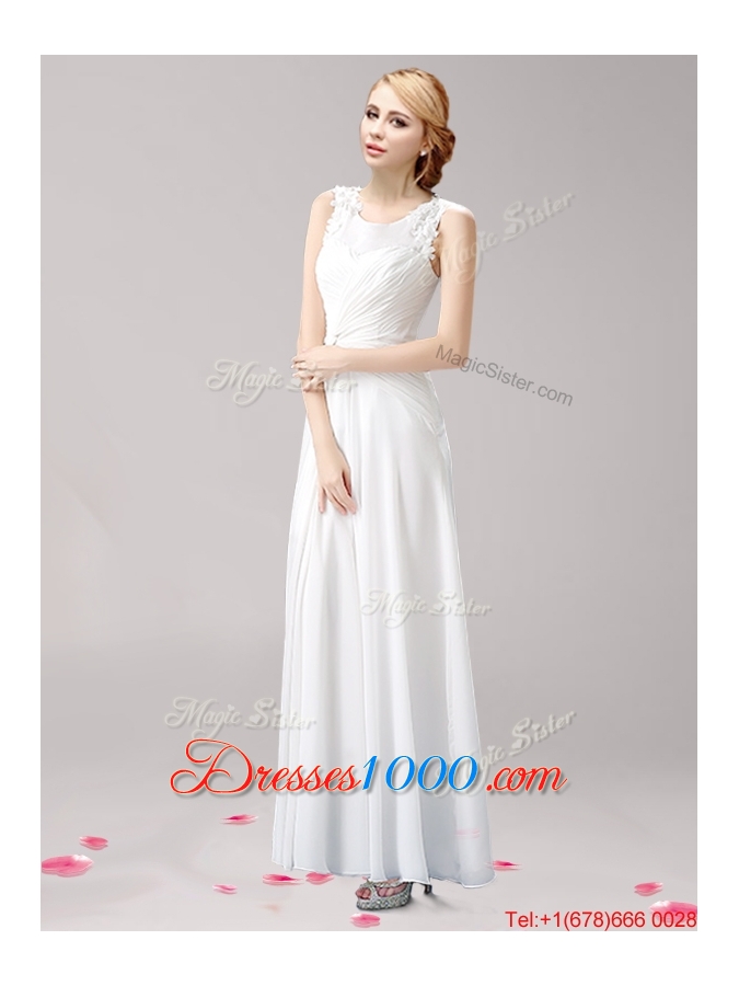 Elegant Scoop Applique High Slit Evening Dress in White