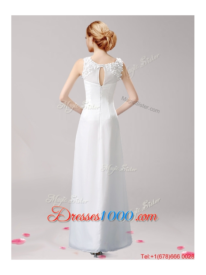 Elegant Scoop Applique High Slit Evening Dress in White