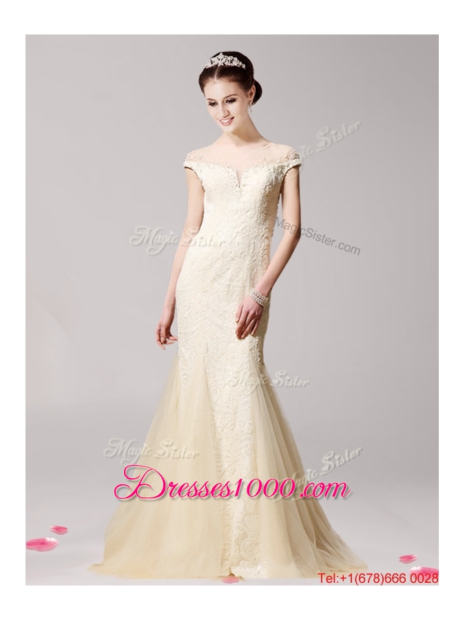 Luxurious Scoop Champagne Mermaid Evening Dress with Beading
