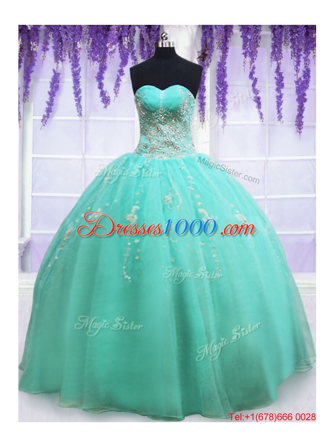 2017 Modest Beaded and Applique Zipper Up Quinceanera Dress in Organza