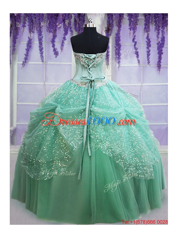 Most Popular Sequined Decorated Skirt Apple Green Quinceanera Dress with Beading