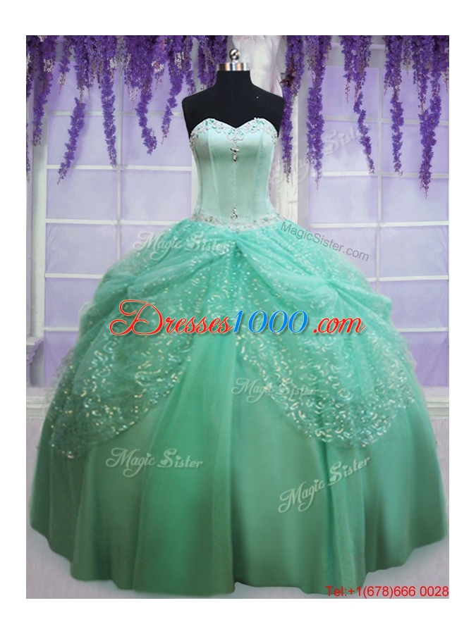 Most Popular Sequined Decorated Skirt Apple Green Quinceanera Dress with Beading