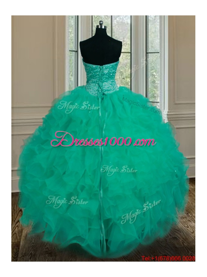 Unique Really Puffy Turquoise Sweet 16 Dress with Beading and Ruffles for Summer