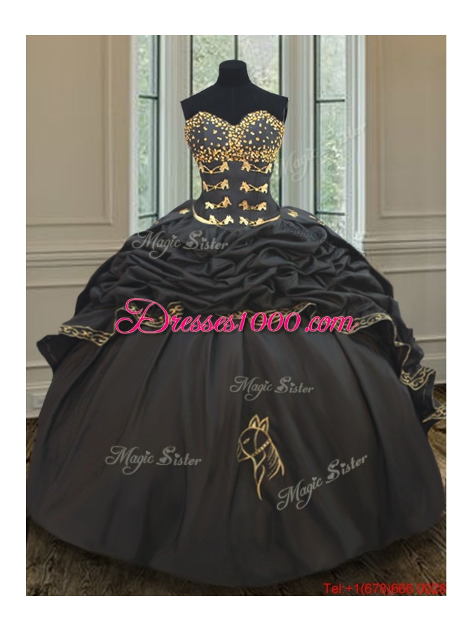 Wonderful Bubble Embroideried and Beaded Black Quinceanera Dress in Taffeta