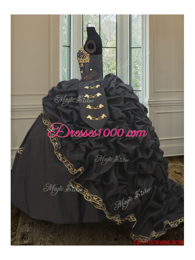 Wonderful Bubble Embroideried and Beaded Black Quinceanera Dress in Taffeta